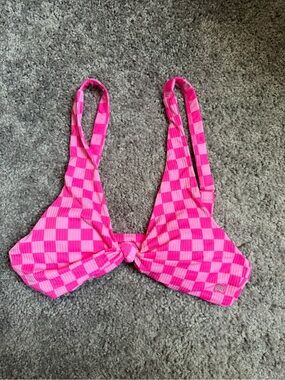 Salty Honey Pink Checkerboard Knot Bikini Top